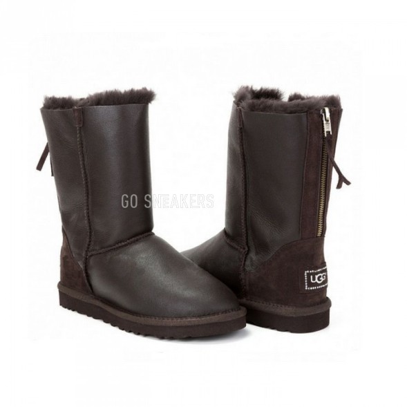 Женские короткие угги на молнии Short Zip Metallic Chocolate