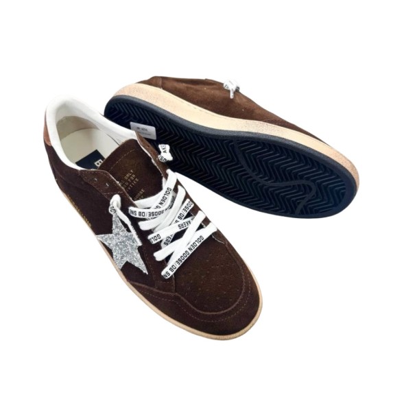 Женские кеды Golden Goose Ball Star Brown Suede with Silver Glitter Star