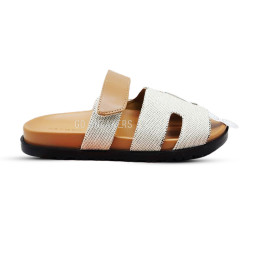 Hermes Flip-flops Chypre Unisex Brown/White Textile