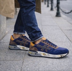 Premiata 483 Textile/Suede Navy/Brown