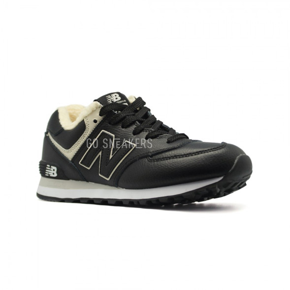 Женские зимние кроссовки New Balance 574 Black Leather
