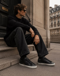 Golden Goose Super-Star Men's in Black Nappa With Black Suede Star and Heel Tab